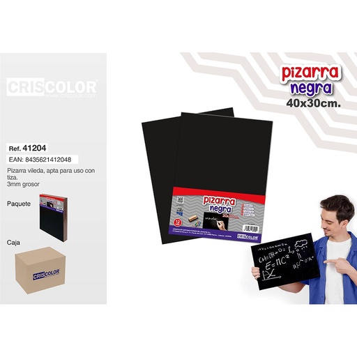 [41204] TABLERO PIZARRA NEGRA 40X30CM (Paquete de 12Und.)