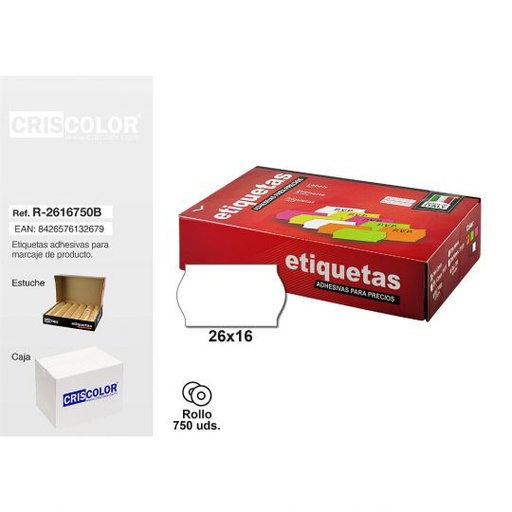 [R-2616750B] ETIQUETAS 26X16MM BLANCAS ROLLO 750UDS
