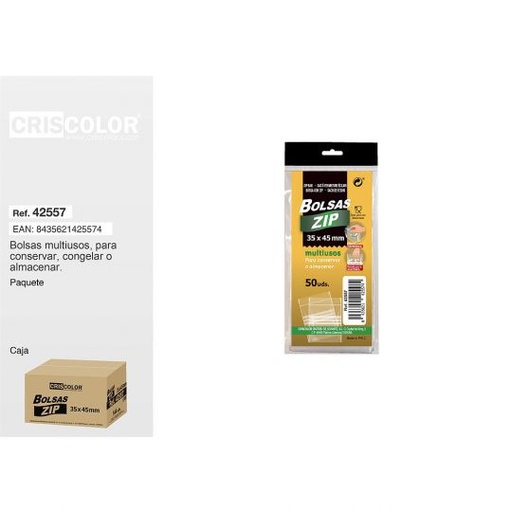 [42557] BOLSA ZIP 50UDS 35X45MM (Pack 12 Und).