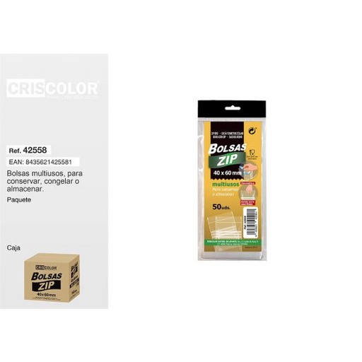 [42558] BOLSA ZIP 50UDS 40X60MM (Pack 12 Und).