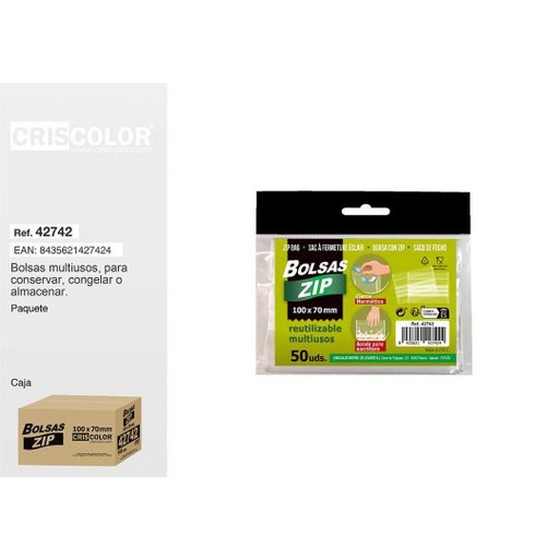 [42742] BOLSA ZIP 50UDS 100X70MM (Pack 12 Und).