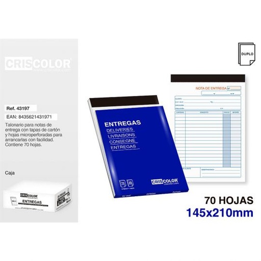 [43197] ENTREGAS 145X210MM DUPLICADO 70 HOJAS 35 JUEGOS (Pack 12Und).