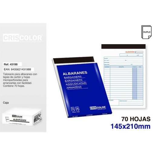 [43198] ALBARANES 145X210MM DUPLICADO 70 HOJAS 35 JUEGOS (Pack 12Und).