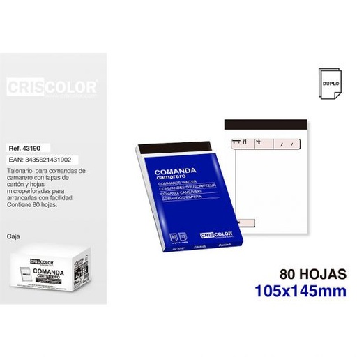 [43190] COMANDA 105X145MM DUPLICADO 80 HOJAS 40 JUEGOS (Pack 12Und).