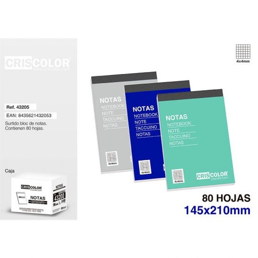 [43205] NOTEBOOK CUADRICULA 145X2100MM 80 HOJAS (Pack 12Und).