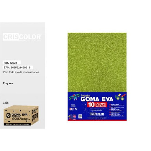 P24 GOMA EVA PURPURINA 40x60CM VERDE PISTACHO PAQ.10UDS (Precio unitario).