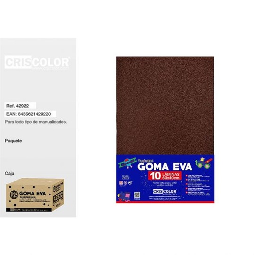 P25 GOMA EVA PURPURINA 40x60CM MARRON OSCURO PAQ.10UDS (Precio unitario).