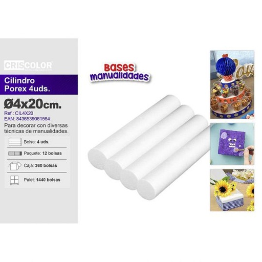 [CIL4X20] CILINDRO POREX 4X4X20CM  PACK 4UDS.