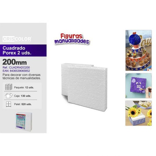 [CUADRADO200] CUADRADO POREX 200MM  PACK 2UDS.