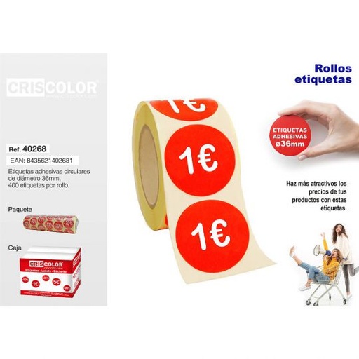 [07268] ROLLO ETIQUETAS "1€"  (400 und. por rollo)