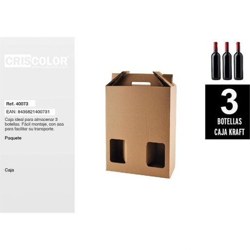 [40073] CAJA CARTON 3 BOTELLAS VINO (Paquete de 5Und)