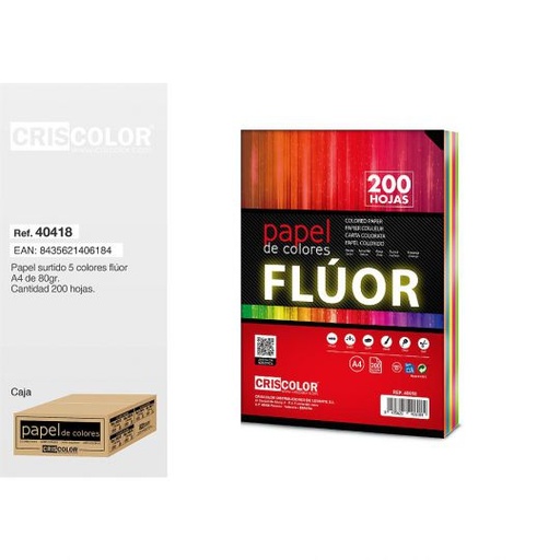 [40618] PAQUETE DIN A4 COLOR FLUOR 200 HOJAS