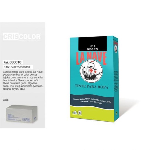 [030010] TINTE ROPA NEGRO 1S/20GR Nº1