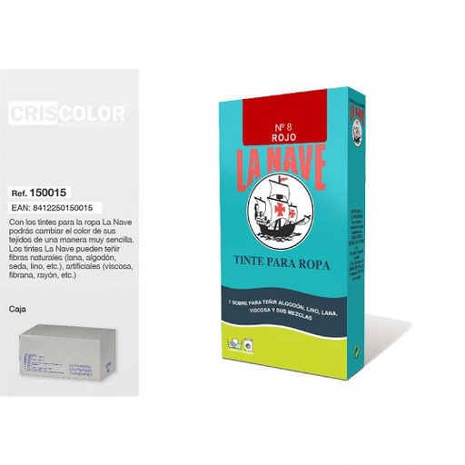 [150015] TINTE ROPA ROJO 1S/20GR Nº8