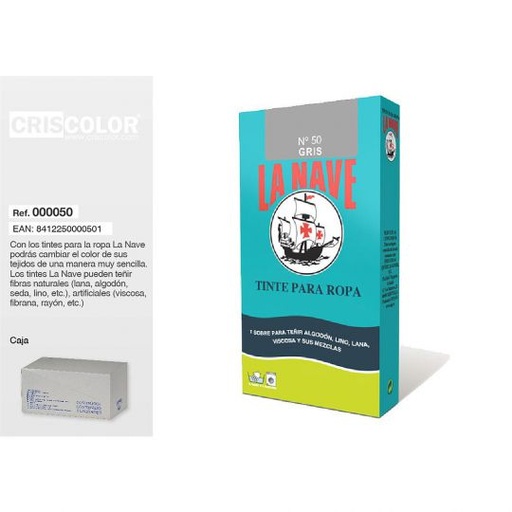 [000050] TINTE ROPA GRIS 1S/20GR Nº50