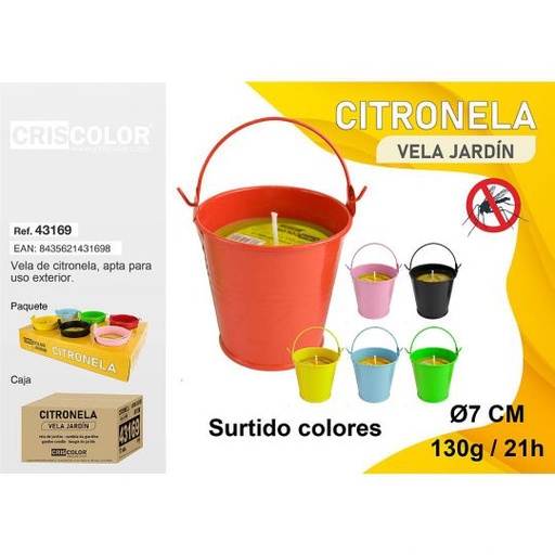 [43169] VELA CITRONELA CUBO METAL Ø7CM SURTIDO COLORES (Pack 6 und.)