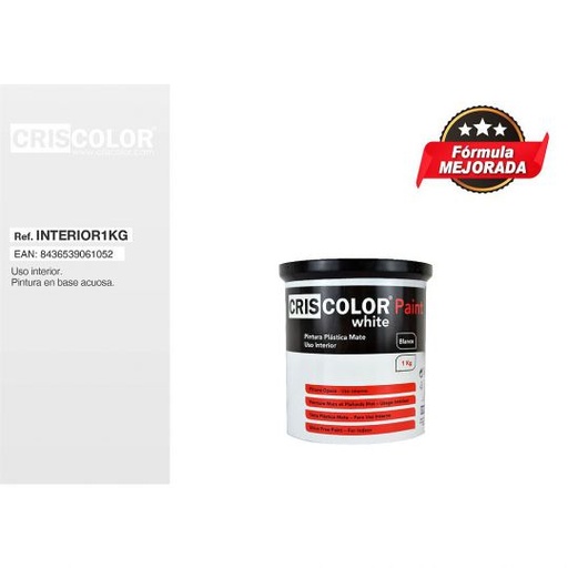 [INTERIOR1KG] PINTURA PLASTICA CRISCOLOR WHITE PAINT INTERIOR 1KG