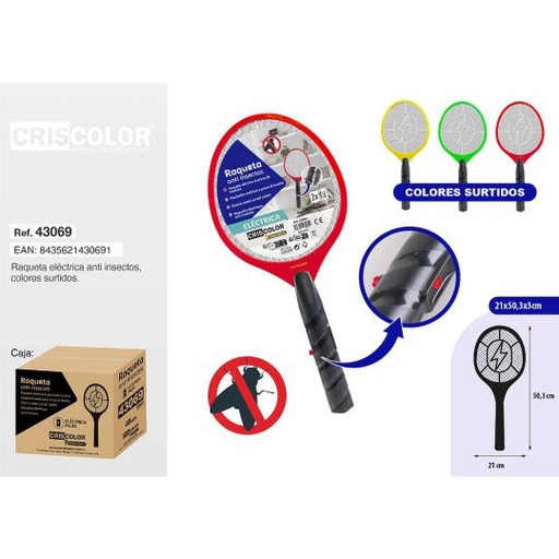 [43069] RAQUETA ANTI INSECTOS A PILAS 48x21 2000V (Precio Unitario)