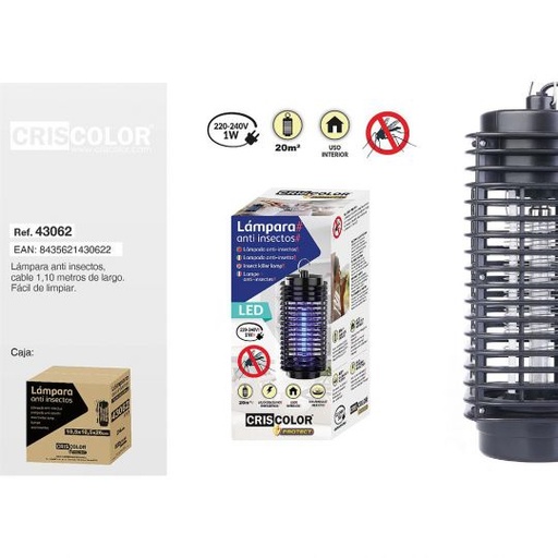 [43062] LAMPARA LED NEGRA ANTI INSECTOS 10,5x10,5x26CM   NºRII-AEE: 8813