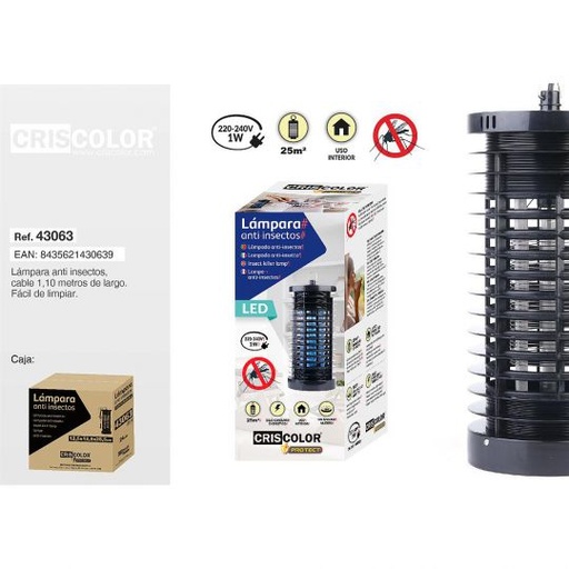 [43063] LAMPARA LED NEGRA ANTI INSECTOS 12,5x12,5x28,5CM   NºRII-AEE: 8813