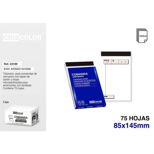 [43189] COMANDA 85X140MM TRIPLICADO 75 HOJAS 25 JUEGOS (Pack 12Und).