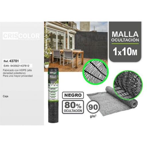 [43781] MALLA DE OCULTACION 1X10M NEGRA