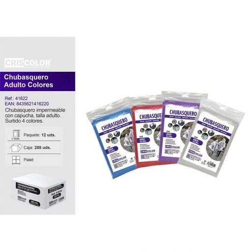 [41622] CHUBASQUERO ADULTO SURTIDO COLOR (Pack de 12 Und).