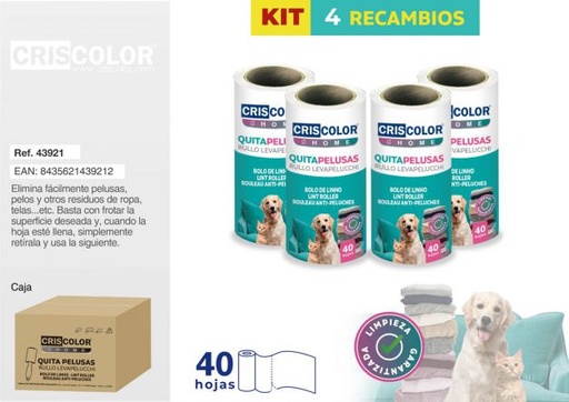 [43921] KIT RECAMBIOS RODILLOS QUITAPELUSAS 4UDS. 40 HOJAS