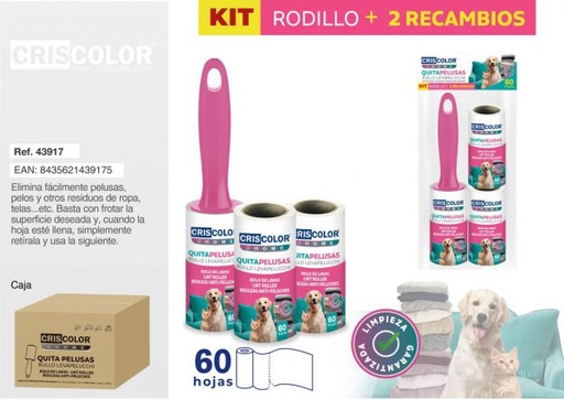 [43917] KIT RODILLO QUITAPELUSAS + 2 RECAMBIOS 60 HOJAS