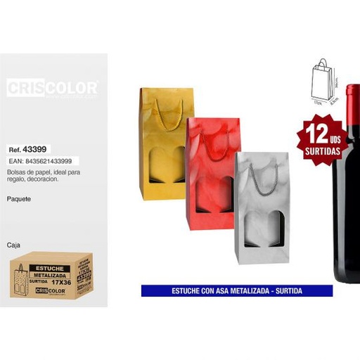 [43399] ESTUCHE 17+8,5x36 2 BOTELLAS METALIZADA SURTIDA (PACK 12 UND)