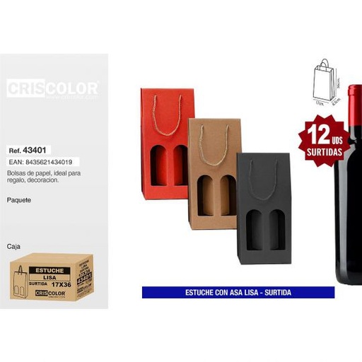 [43401] ESTUCHE 17+8,5x36 2 BOTELLAS LISA SURTIDA (PACK 12 UND)