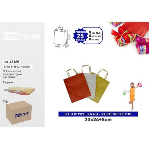 [43185] BOLSA PAPEL CON ASA 20+8x24 SURTIDO PLUS (PACK 25 UDS)