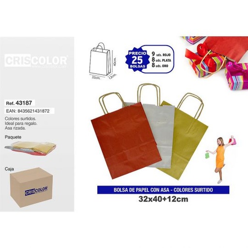 [43187] BOLSA PAPEL CON ASA 32+12x40 SURTIDO PLUS (PACK 25 UDS)