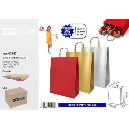 [43187] BOLSA PAPEL CON ASA 32+12x40 SURTIDO PLUS (PACK 25 UDS)