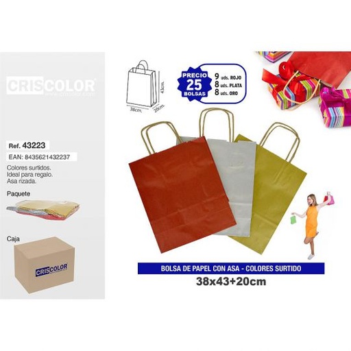 [43223] BOLSA PAPEL CON ASA 38+20x43  SURTIDO PLUS (PACK 25 UDS)