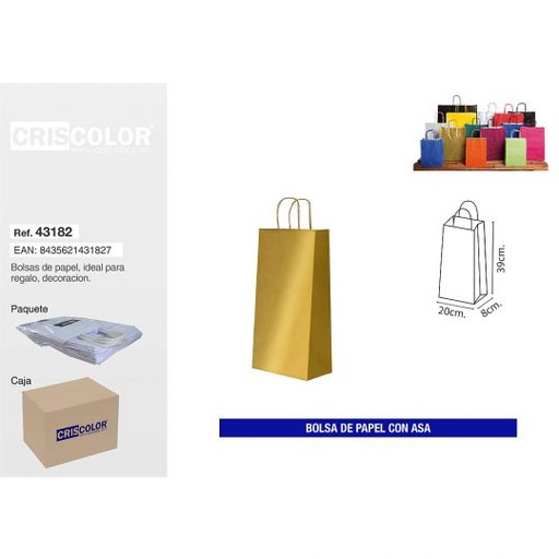 [43182] BOLSA PAPEL CON ASA 20+8x39 ORO (PACK 25 UDS)