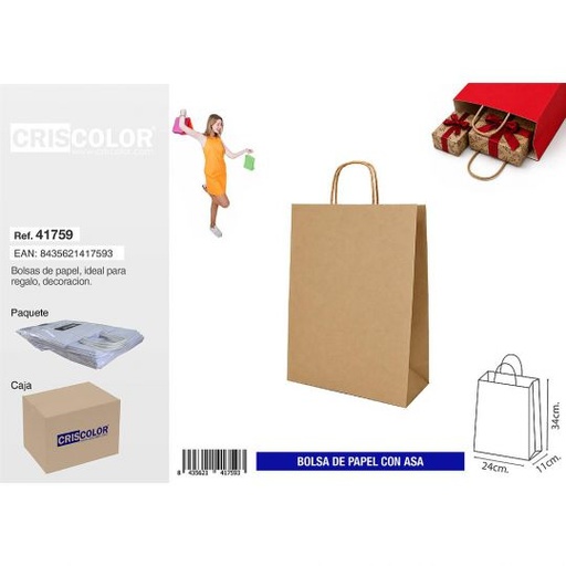 [41759] BOLSA PAPEL CON ASA 24+11X34 KRAFT (PACK 25 UDS)