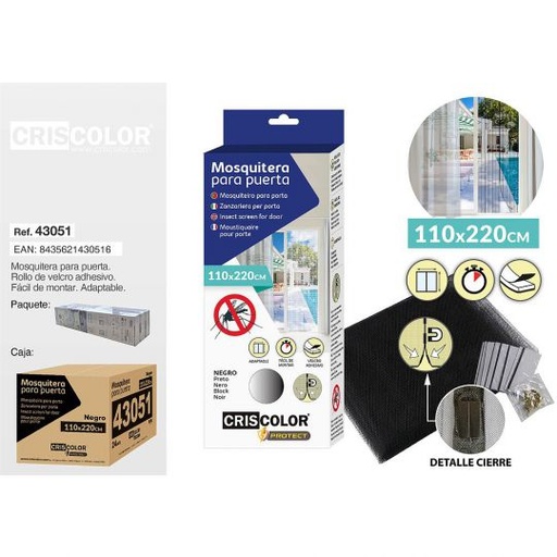 [43051] MOSQUITERA PUERTA 110X220CM NEGRA