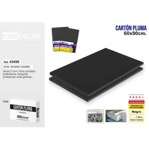 [43499] CARTON PLUMA 60X90 NEGRO (CAJA DE 25 UND.)