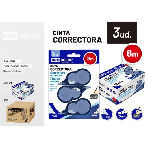 [43931] CINTA CORRECTORA 3UDS 5MMX8M