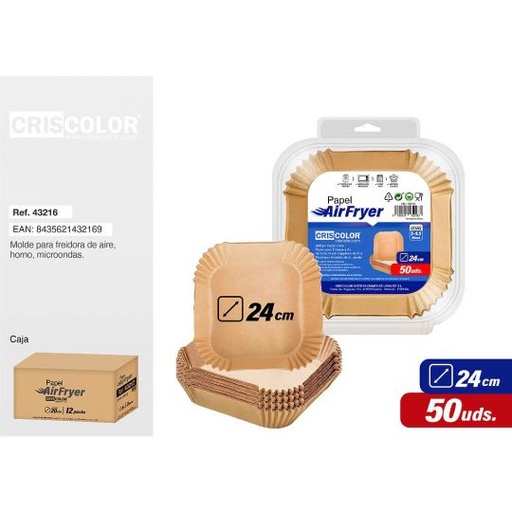 [43216] PAPEL FREIDORA AIRE 24CM CUADRADO 50UDS.