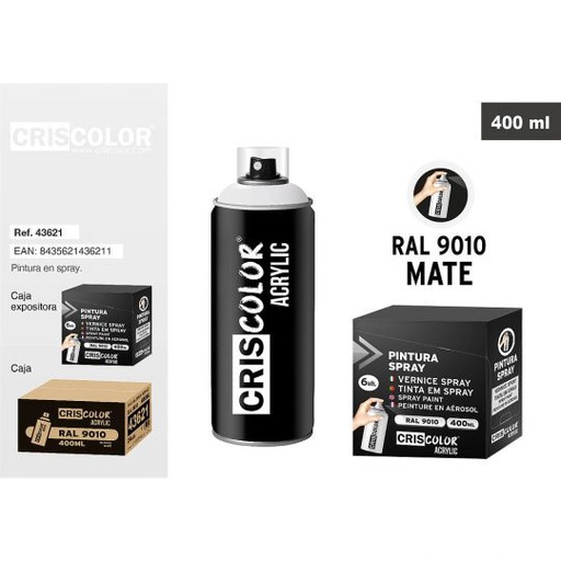 [43619] PINTURA SPRAY ACRYLIC BLANCO MATE RAL 9010 400ML