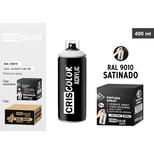 [43619] PINTURA SPRAY ACRYLIC BLANCO SATINADO RAL 9010 400ML