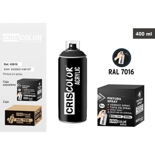 [43616] PINTURA SPRAY ACRYLIC GRIS ANTRACITA RAL 7016 400ML