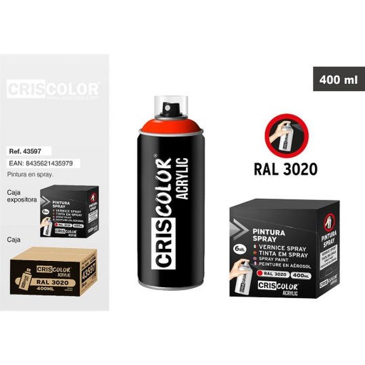 [43597] PINTURA SPRAY ACRYLIC ROJO TRAFICO RAL 3020 400ML