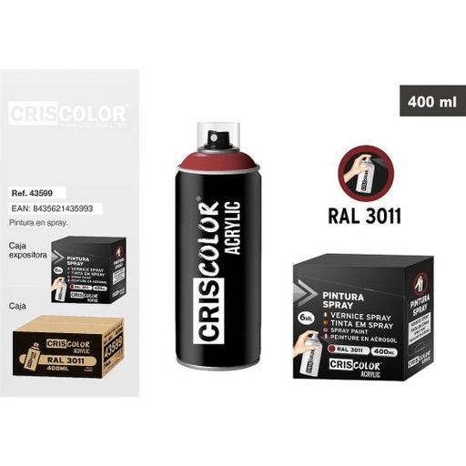 [43599] PINTURA SPRAY ACRYLIC ROJO PARDO RAL 3011 400ML