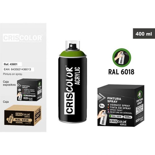 [43601] PINTURA SPRAY ACRYLIC VERDE AMARILLENTO RAL 6018 400ML