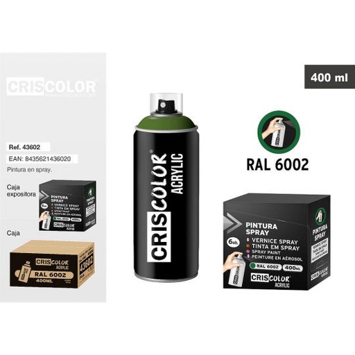 [43602] PINTURA SPRAY ACRYLIC VERDE HOJA RAL 6002 400ML