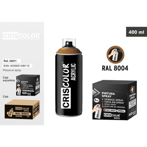 [43611] PINTURA SPRAY ACRYLIC PARDO RAL 8004 400ML