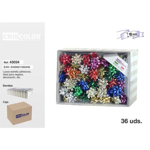 [43034] LAZO ESTRELLA METALIZADO ADHESIVO 19MM LISO BRILLO (Precio Unitario)